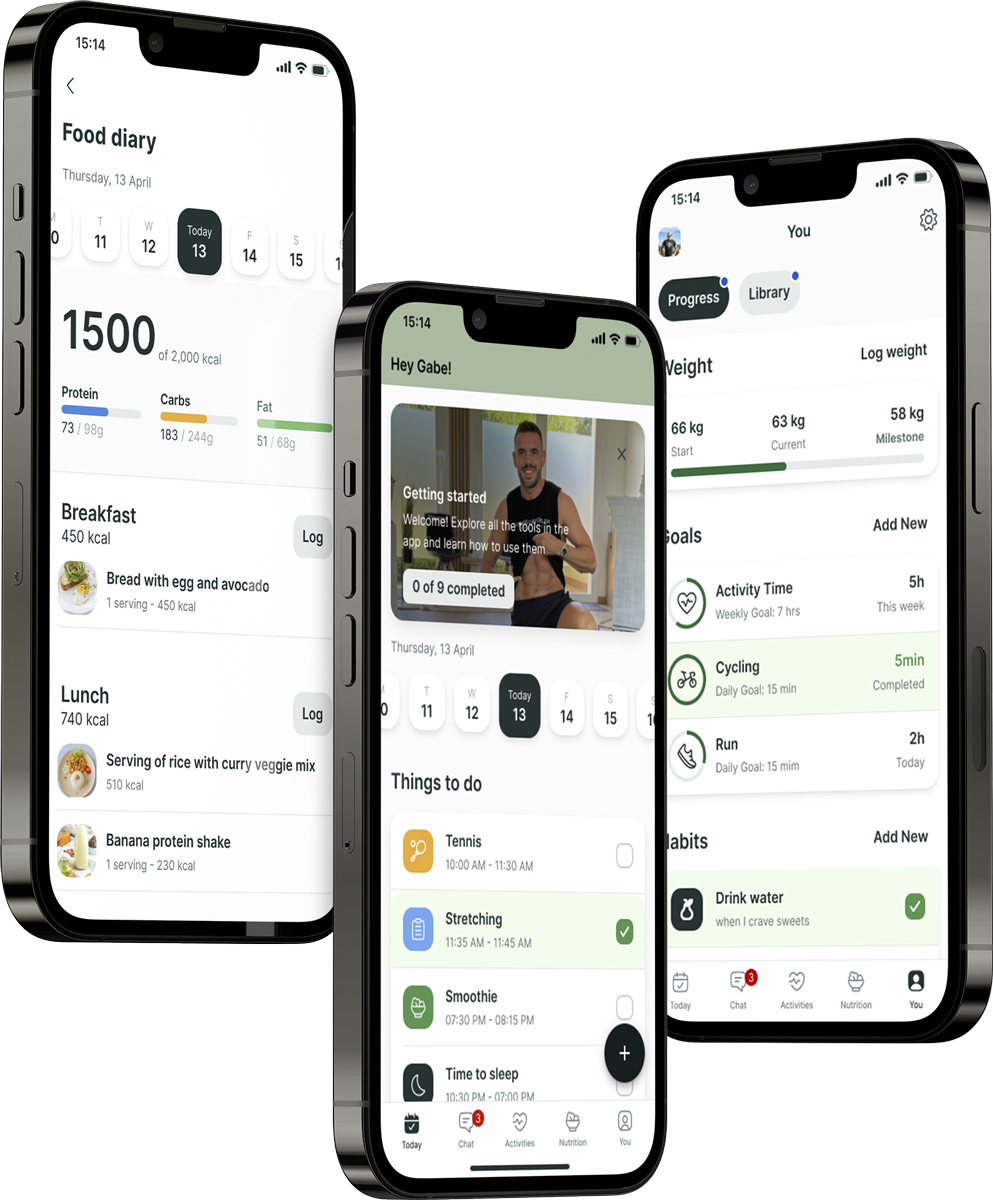 Ein Mockup der Coaching-App, das die Funktionen zeigt.